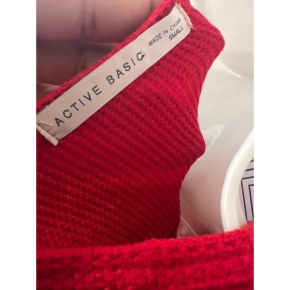 Red Thermal Waffle V-Neck Knit Long Sleeve Top Size Small - Picture 5 of 5